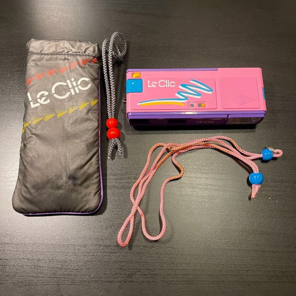 Vintage Le Clic Pink 110 Format Film Camera W/ Bag & Strap